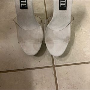 Clear Strap White Suede Heeled Sandals